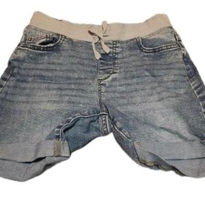 Wonder Nation Blue and Gray Jean Shorts with Drawstring and Frayed Hem